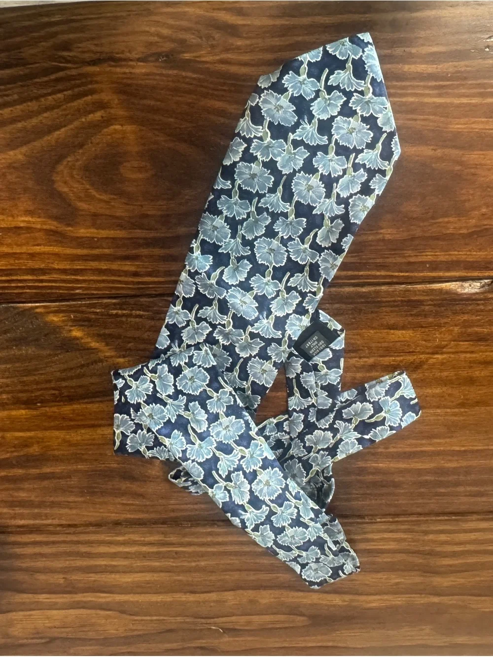 Navy Floral Silk Tie with Light Blue Flowers - Made in Italy